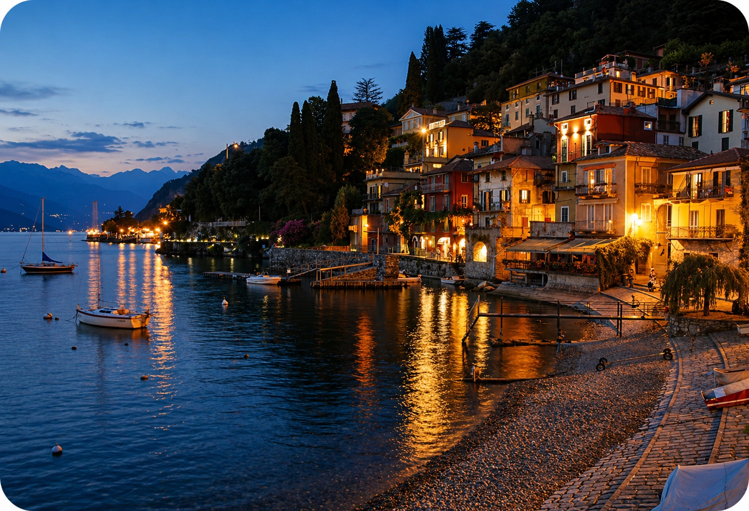 Lake Como village in the evening